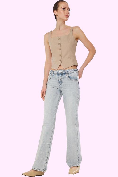 Kadın Care Koleksiyonu Pamuk Denim Jean Pantolon Rahat Günlük Kullanım Yaz Aylarının Vazgeçilmezi