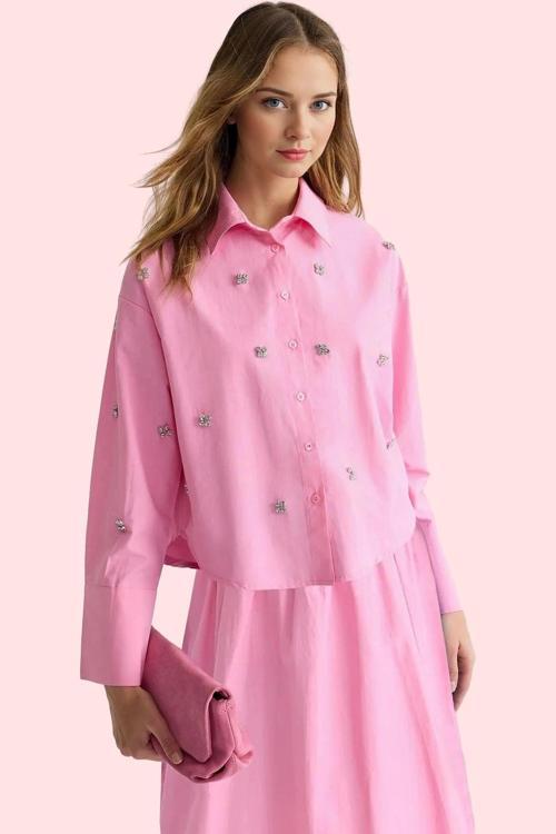 Kadın Düz Desen Basic Gömlek Uzun Kollu Terrycotton Kumaş Yaz Günlük Kullanım Modern Tasarım