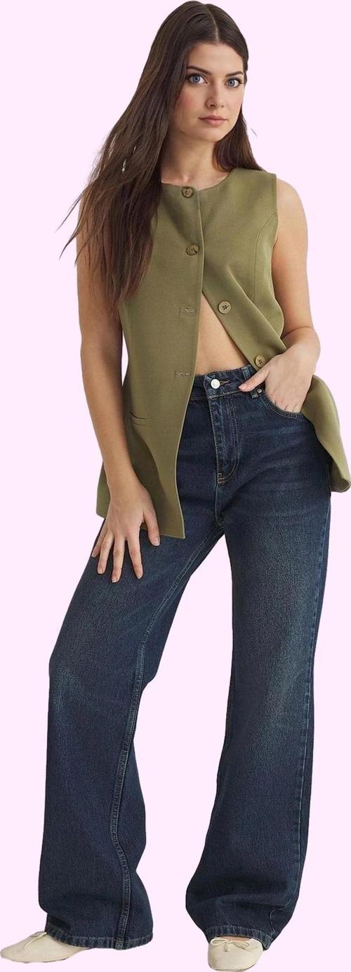 Kadın Pamuk Denim Pantolon Geniş Paça Rahat Kalıp Günlük Hafta Sonu Yaz Aylarının Vazgeçilmezi