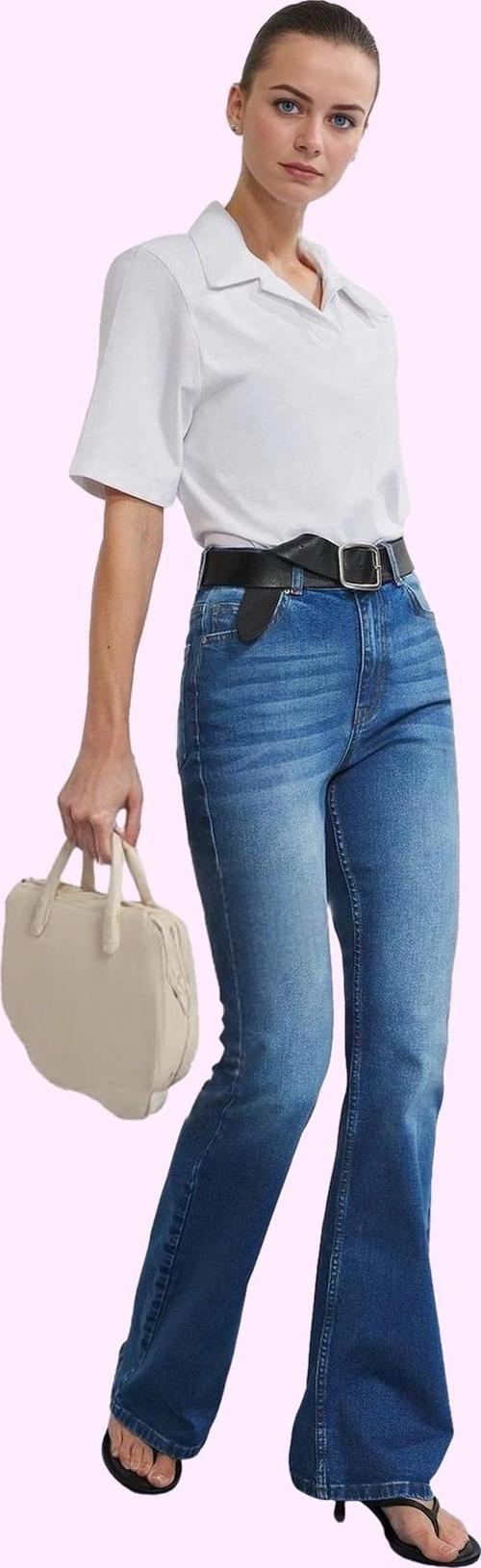 Kadın Denim Flare Jean Pantolon Yüksek Bel Rahat Kesim Günlük Hafta Sonu Dayanıklı Malzeme