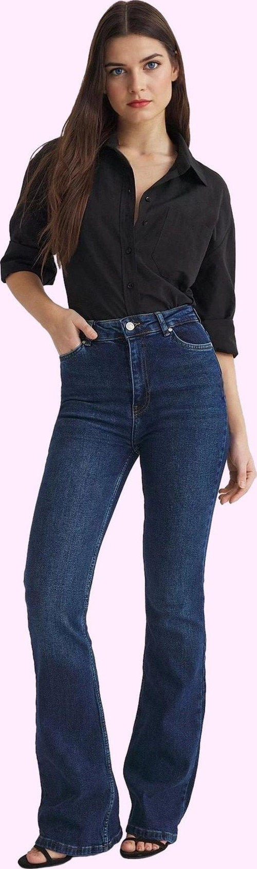 Kadın Denim İspanyol Paça Flare Pantolon Yüksek Bel Günlük Kullanım Yaz Aylarının Vazgeçilmezi
