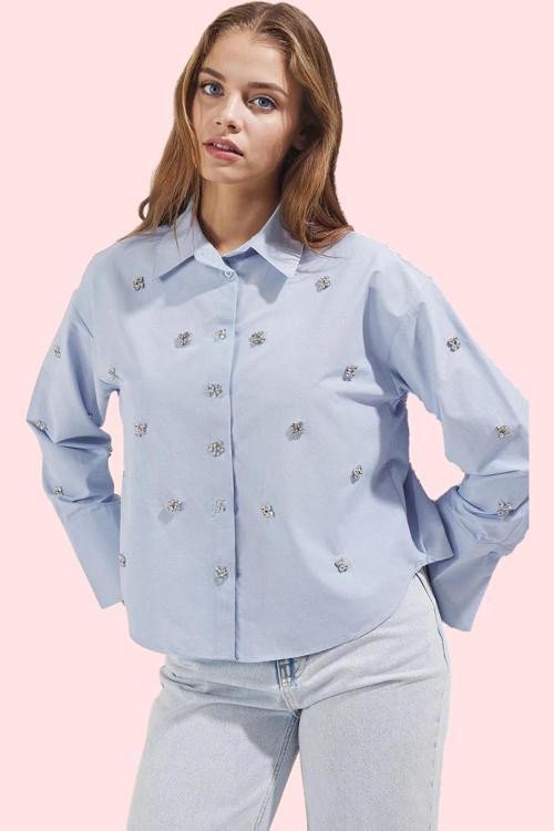 Kadın Düz Desen Basic Gömlek Uzun Kollu Terrycotton Kumaş Yaz Günlük Kullanım Modern Tasarım