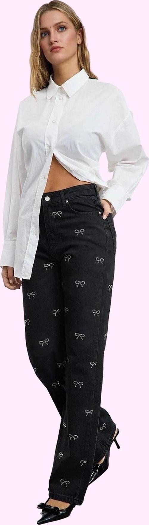 Kadın Denim Pantolon Fiyonk Detaylı Pamuk Rahat Günlük Hafta Sonu Yaz Aylarının Vazgeçilmezi