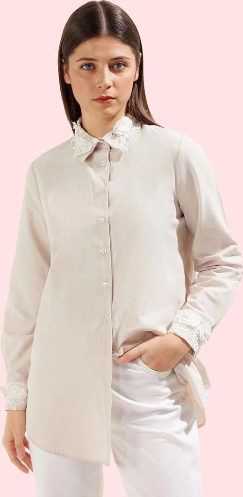 Kadın Gömlek Terrycotton Dokuma Dantel Detaylar Regular Kalıp Günlük Şıklık Modern Tasarım