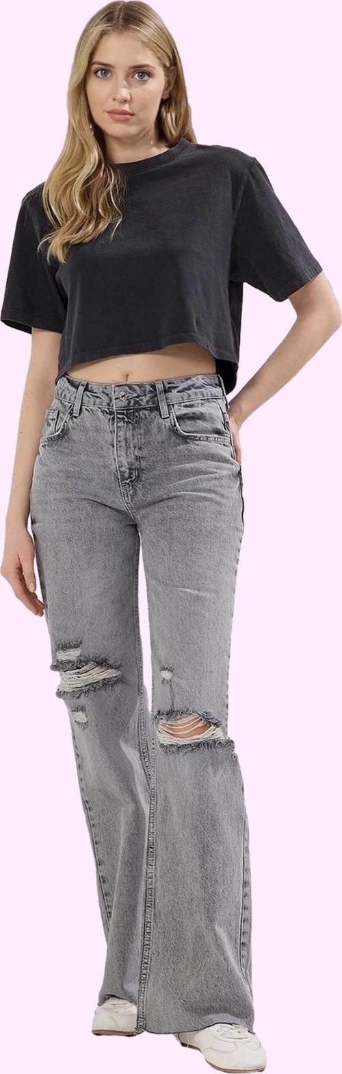 Kadın Pamuk Denim Jean Yırtık Detaylı Geniş Paça Günlük Kullanım Yaz Aylarının Vazgeçilmezi