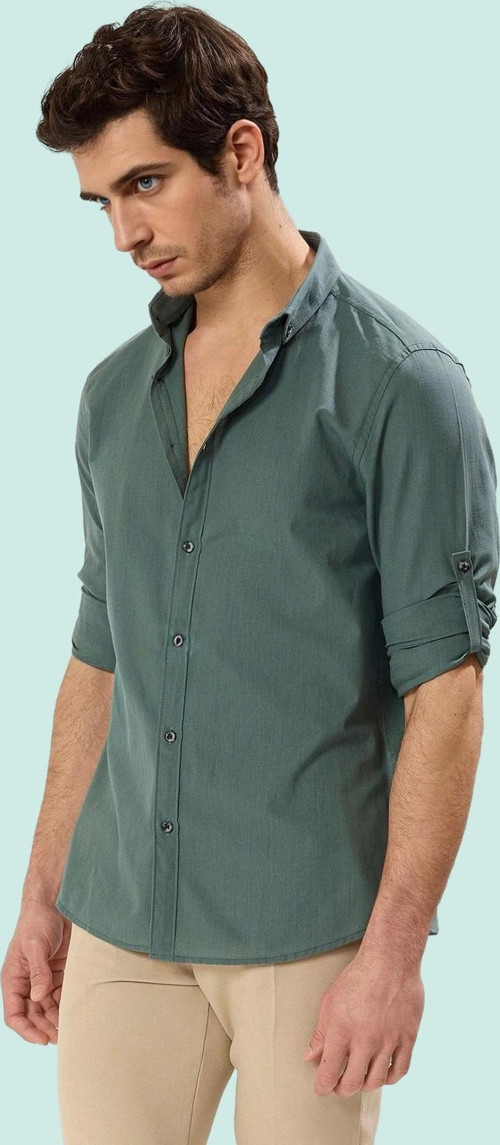 Erkek Pamuklu Gömlek Düğmeli Slim Fit Keten Görünümlü İş ve Günlük Yaz Aylarının Vazgeçilmezi