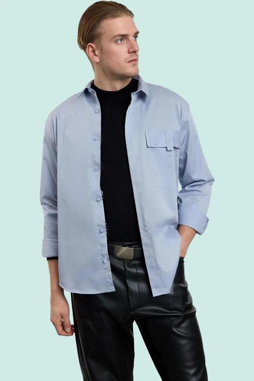Erkek Pamuk Gömlek Uzun Kollu Yaka Oversize Fit Günlük Kullanım Yaz Aylarının Vazgeçilmezi