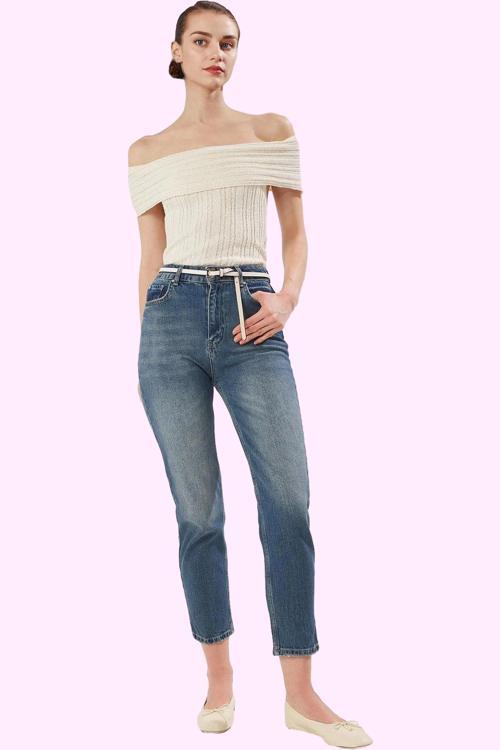 Kadın Denim Mom Jean Pantolon Yüksek Bel Boru Paça Casual Günlük Kullanım Kaliteli Malzeme