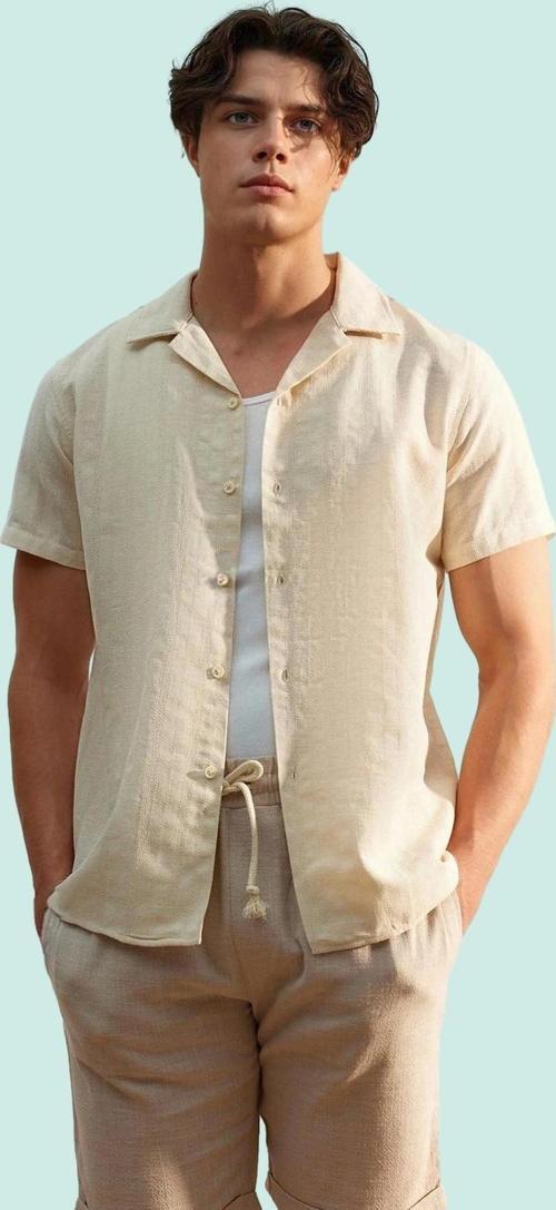 Erkek Pamuk Regular Fit Keten Görünümlü Gömlek Rahatlık ve Şıklık Bir Arada Günlük Kullanım