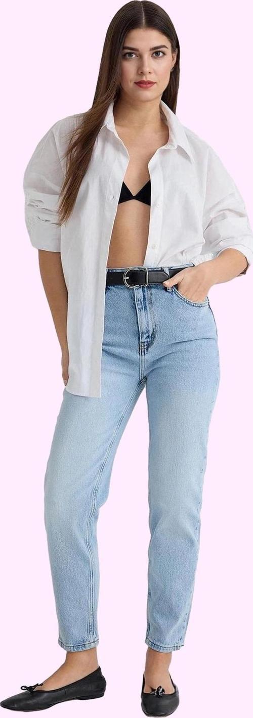 Kadın Denim Mom Jean Pantolon Yüksek Bel Düz Desen Günlük Stil Hafta Sonu Kaliteli Malzeme