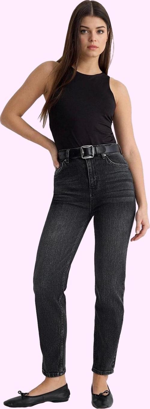 Kadın Denim Mom Jean Pantolon Yüksek Bel Düz Desen Günlük Stil Hafta Sonu Kaliteli Malzeme