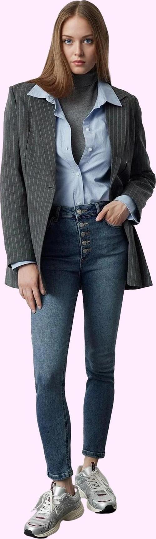 Kadın Pamuk Denim Skinny Jean Yüksek Bel Düğmeli Casual Stil Günlük Kullanım Modern Tasarım