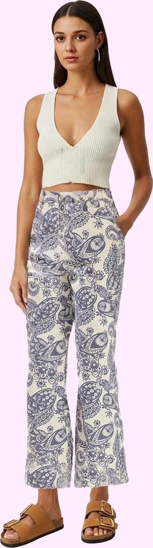 Kadın Etnik Desenli Wide Leg Pantolon Pamuk Günlük Kullanım İçin Rahat Yaz Aylarının Vazgeçilmezi