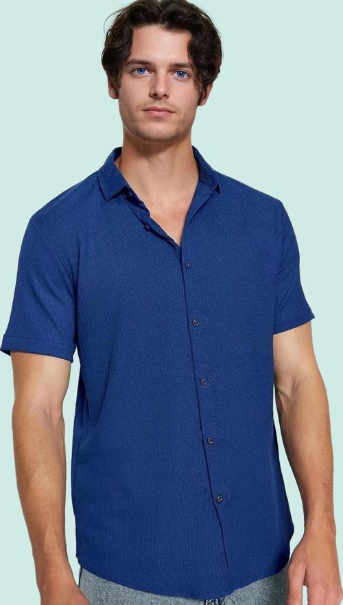 Erkek Kısa Kolli Örme Bürümcük Dokulu Gömlek Günlük Şık Kombinler Yazlık Dayanıklı Malzeme