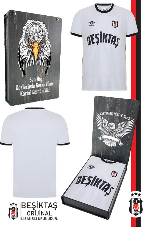 Orijinal Lisanslı Nostalji Beyaz Forma Bjk Kartal Baskılı Hediyelik Ahşap Kutulu