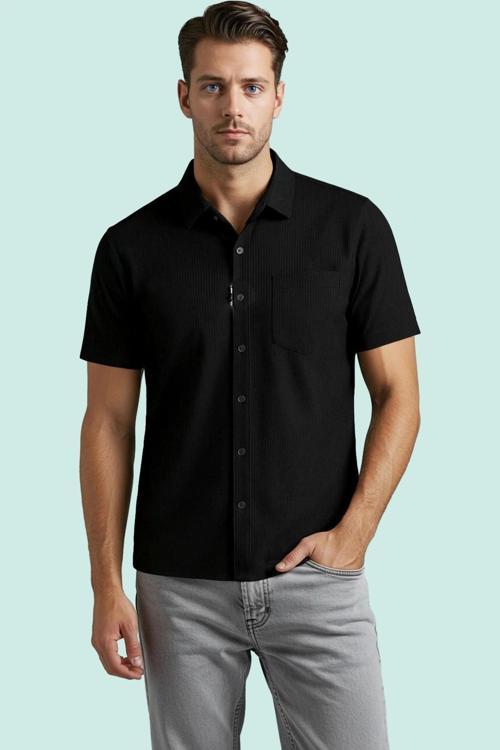 Erkek Regular Fit Kısa Kollu Gömlek Dokulu Örme Kumaş Rahat Günlük Stil Yaz Aylarının Vazgeçilmezi