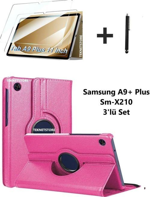Samsung Galaxy Tab A9+ Plus 11 Inç Tablet Uyumlu 360 Döner Pu Deri Kılıf Seti Sm-x210