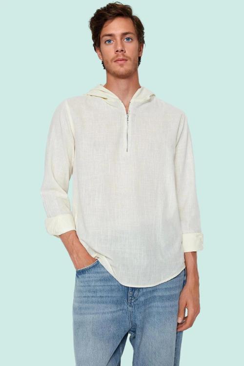 Erkek Pamuk Regular Fit Gömlek; Kapüşonlu Fermuarlı Günlük Stil Yaz Aylarının Vazgeçilmezi