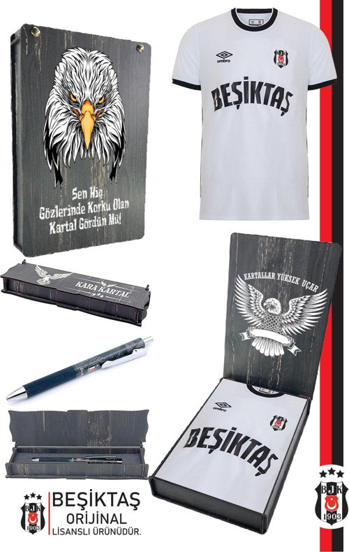 eşiktaş Orijinal Lisanslı Nostalji Beyaz Çocuk Forma +Tükenmez Hybrit Kalem Set Hediyelik Ahşap Kutu