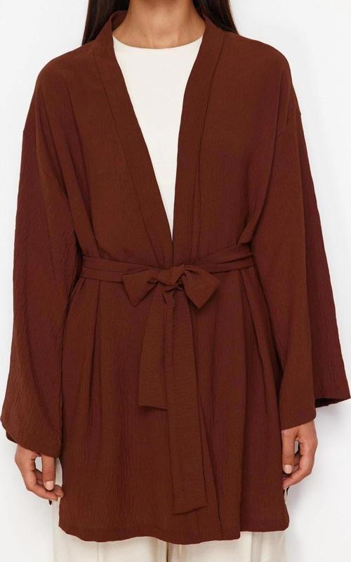 Moda Dokuma Rahat Kalıp Midi V Yaka Düşük Kol Keten görünümlü Kruvaze Tesettür Giyim Kimono Kaftan