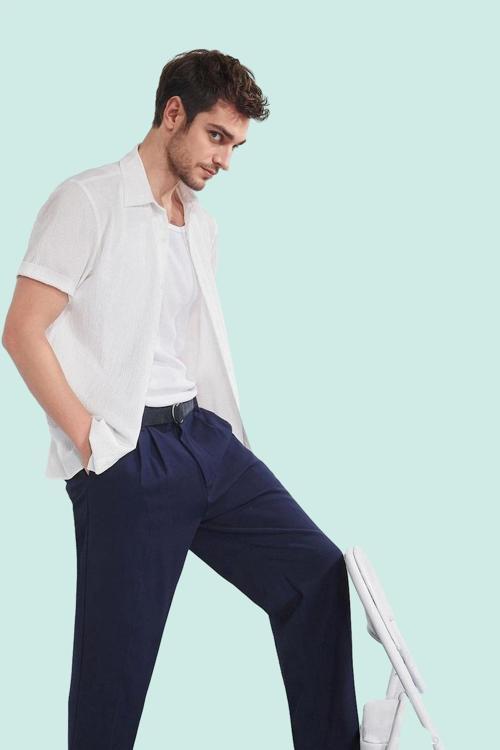 Erkek Kısa Kollu Crinkle Dokuma Gömlek Günlük Ve Rahat Stil Hafta Sonu Yaz Aylarının Vazgeçilmezi