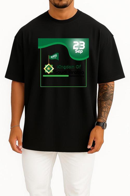 Oversize 23 Eylül Suudi Ulusal Günü Göğüs Tasarımlı Unisex T-Shirt