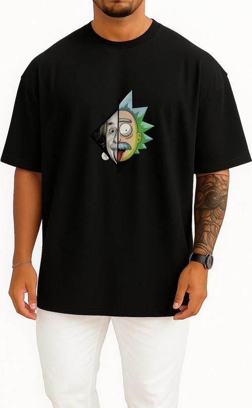 Oversize Albert Einstein Göğüs Tasarımlı Unisex T-Shirt