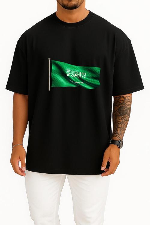 Oversize Suudi Arabistan Bayrak Göğüs Tasarımlı Unisex T-Shirt