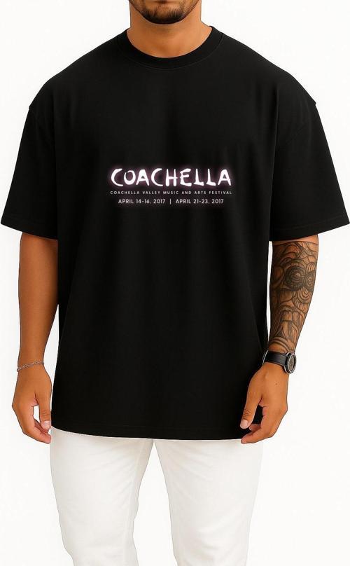 Oversize Logo 2017 Coachella Valley Music Göğüs Tasarımlı Unisex T-Shirt