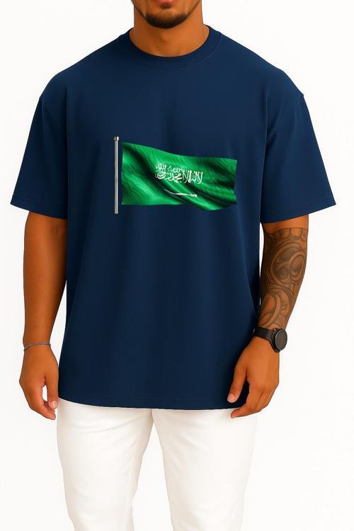 Oversize Suudi Arabistan Bayrak Göğüs Tasarımlı Unisex T-Shirt