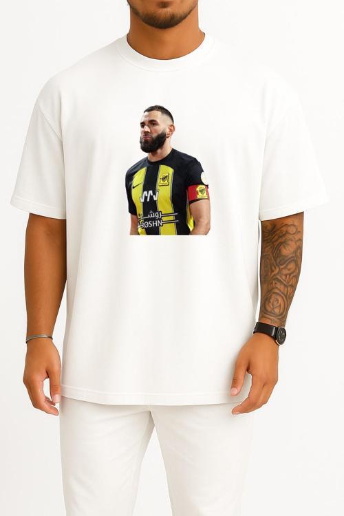 Oversize Karim Benzema Al Ittihad Saudi Göğüs Tasarımlı Unisex T-Shirt
