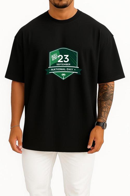 Oversize Suudi Arabistan Ulusal Günü 23 Eylül Göğüs Tasarımlı Unisex T-Shirt