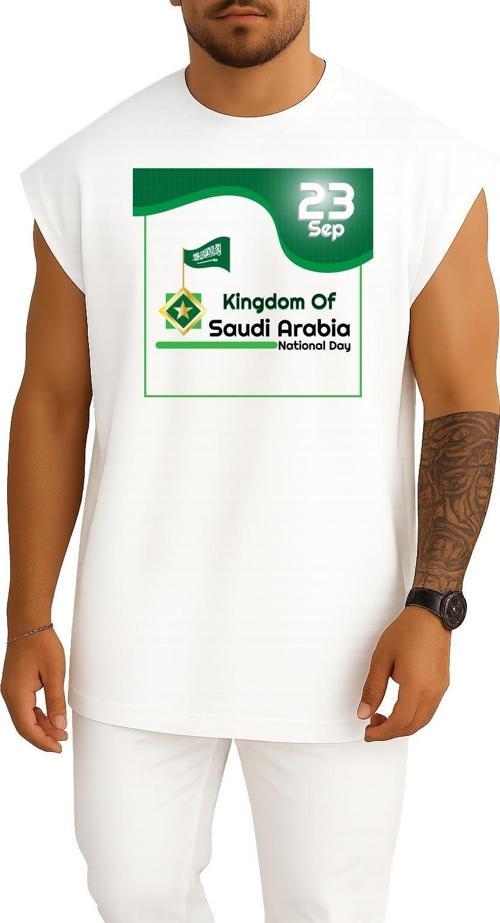 Oversize 23 Eylül Suudi Ulusal Günü Göğüs Tasarımlı Unisex Spor Atlet
