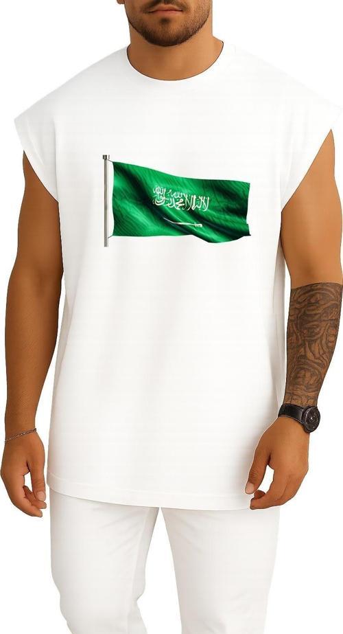 Oversize Suudi Arabistan Bayrak Göğüs Tasarımlı Unisex Spor Atlet