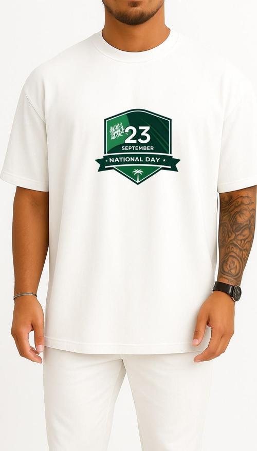 Oversize Suudi Arabistan Ulusal Günü 23 Eylül Göğüs Tasarımlı Unisex T-Shirt