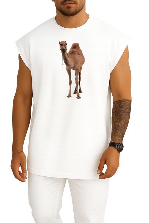Oversize Dromedary Bactrian Deve, Deve Göğüs Tasarımlı Unisex Spor Atlet