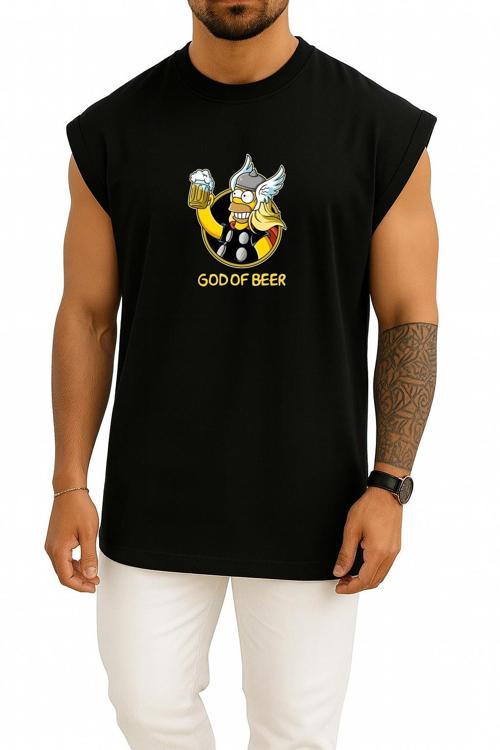 Oversize God Of Beer Göğüs Tasarımlı Unisex Spor Atlet