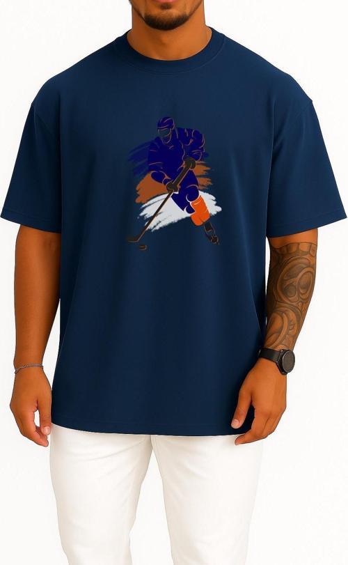 Oversize Ice Hockey Hockey Sticks Hockey Puck Göğüs Tasarımlı Unisex T-Shirt