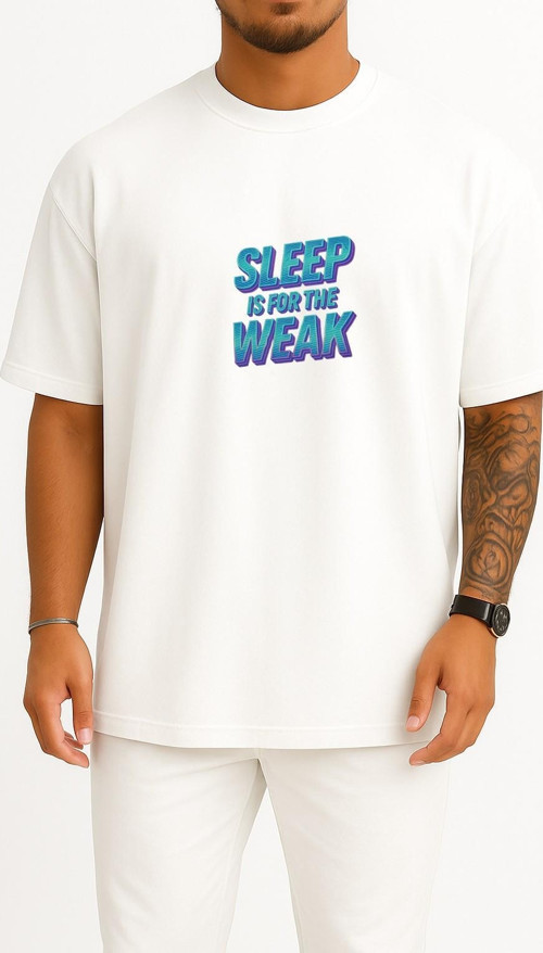 Oversize Sleep İs For The Weak Göğüs Tasarımlı Unisex T-Shirt