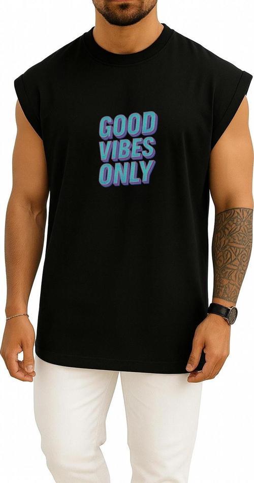 Oversize Good Vibes Only Göğüs Tasarımlı Unisex Spor Atlet