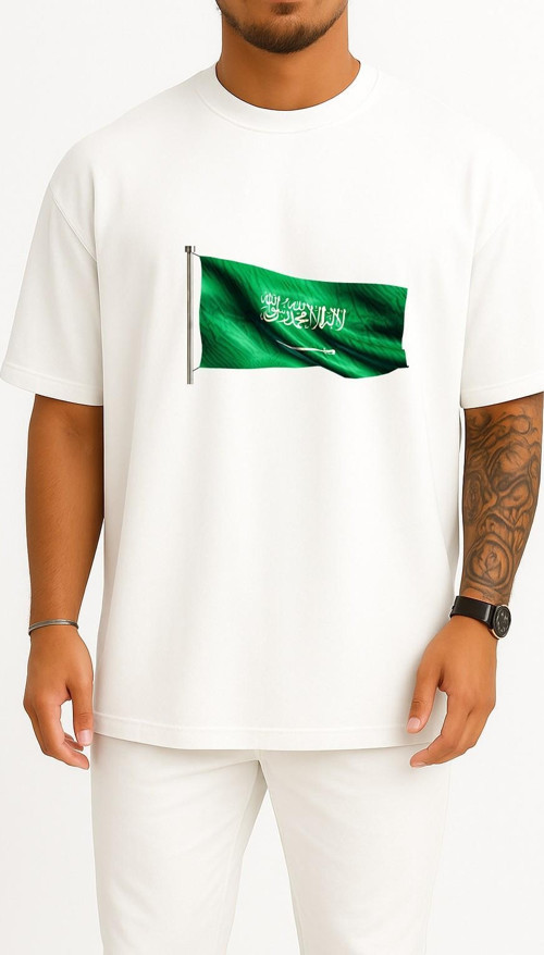 Oversize Suudi Arabistan Bayrak Göğüs Tasarımlı Unisex T-Shirt
