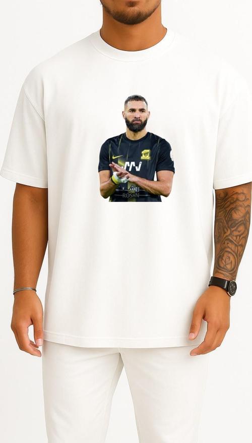 Oversize Karim Benzema Al Ittihad Göğüs Tasarımlı Unisex T-Shirt