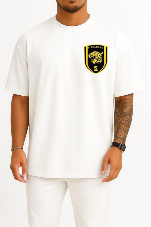 Oversize Al-Ittihad Club Cep Tasarımlı Unisex T-Shirt