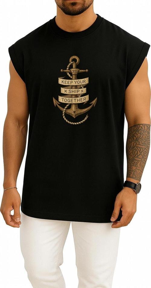 Oversize Keep Your Ship Together Çıpa Göğüs Tasarımlı Unisex Spor Atlet