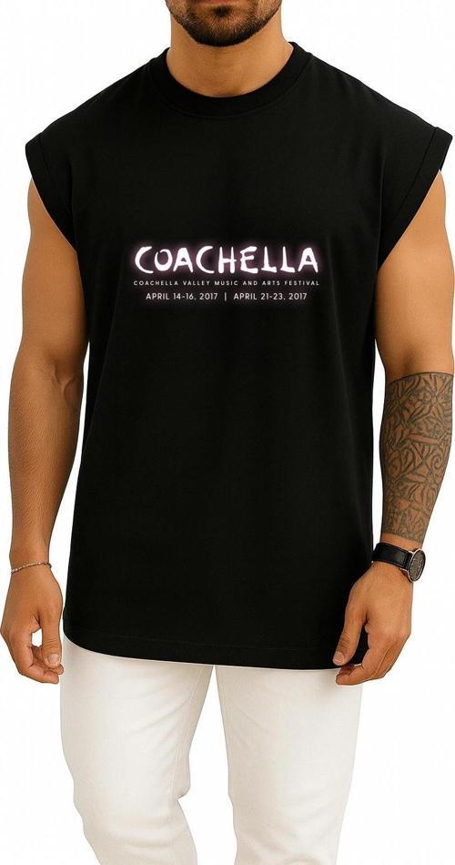 Oversize Logo 2017 Coachella Valley Music Göğüs Tasarımlı Unisex Spor Atlet