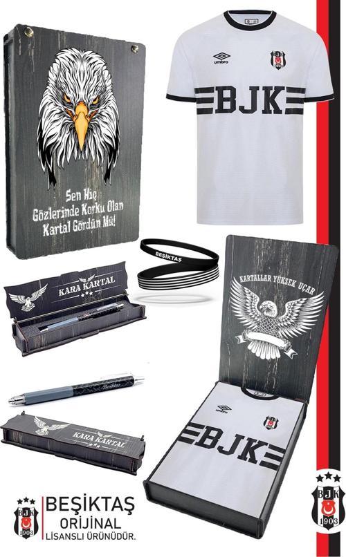 Orijinal Lisanslı Nostalji Beyaz Bjk Forma + Bileklik + Uçlu Kalem Set Hediyelik Ahşap Kutu
