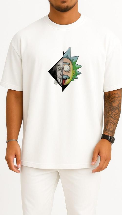 Oversize Albert Einstein Göğüs Tasarımlı Unisex T-Shirt