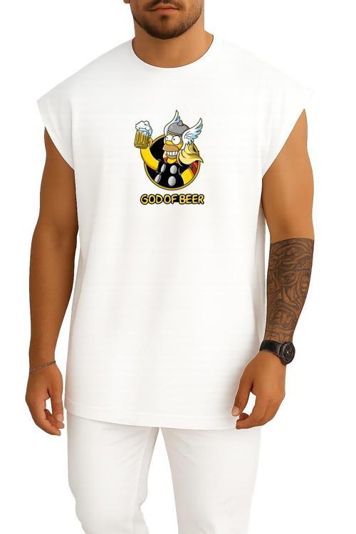 Oversize God Of Beer Göğüs Tasarımlı Unisex Spor Atlet