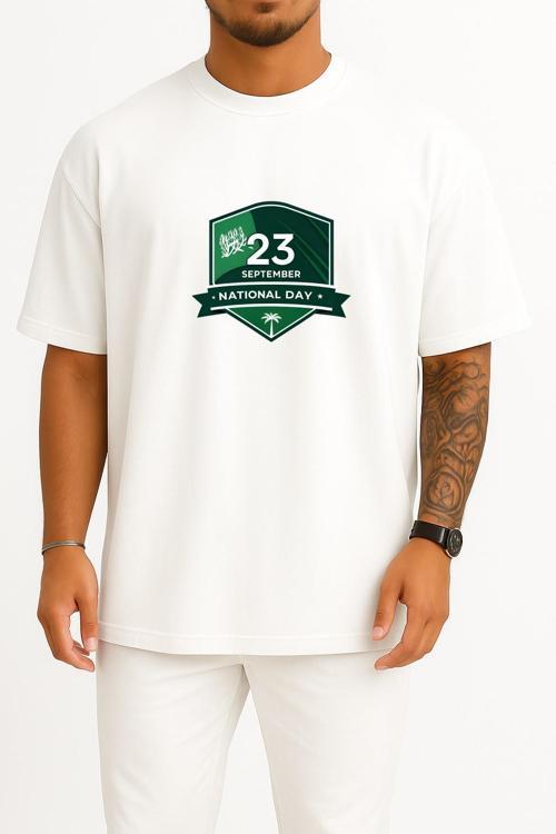 Oversize Suudi Arabistan Ulusal Günü 23 Eylül Göğüs Tasarımlı Unisex T-Shirt