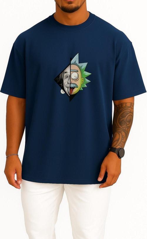 Oversize Albert Einstein Göğüs Tasarımlı Unisex T-Shirt